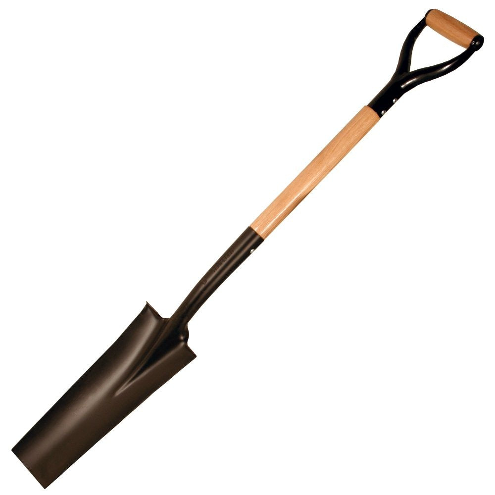 Square tipped narrow trenching shovel